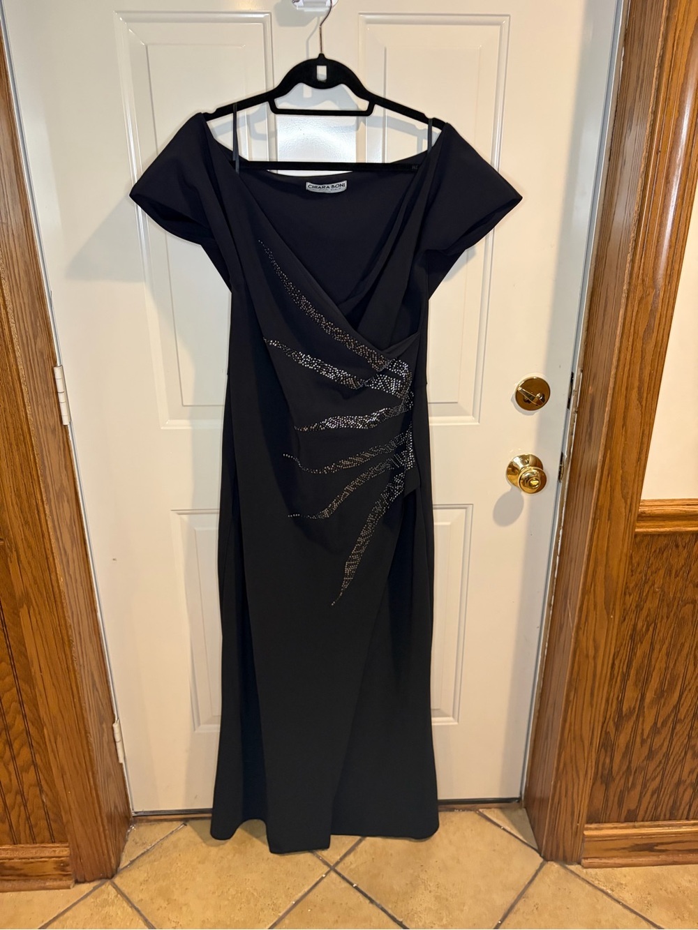 Chiara Boni Black Embellished Gown / Formal Dress Made in Italy- (52IT/16US)